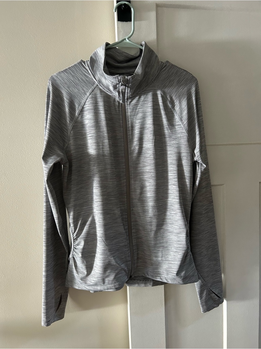 Heather Gray Active Top with Subtle Stripe Texture